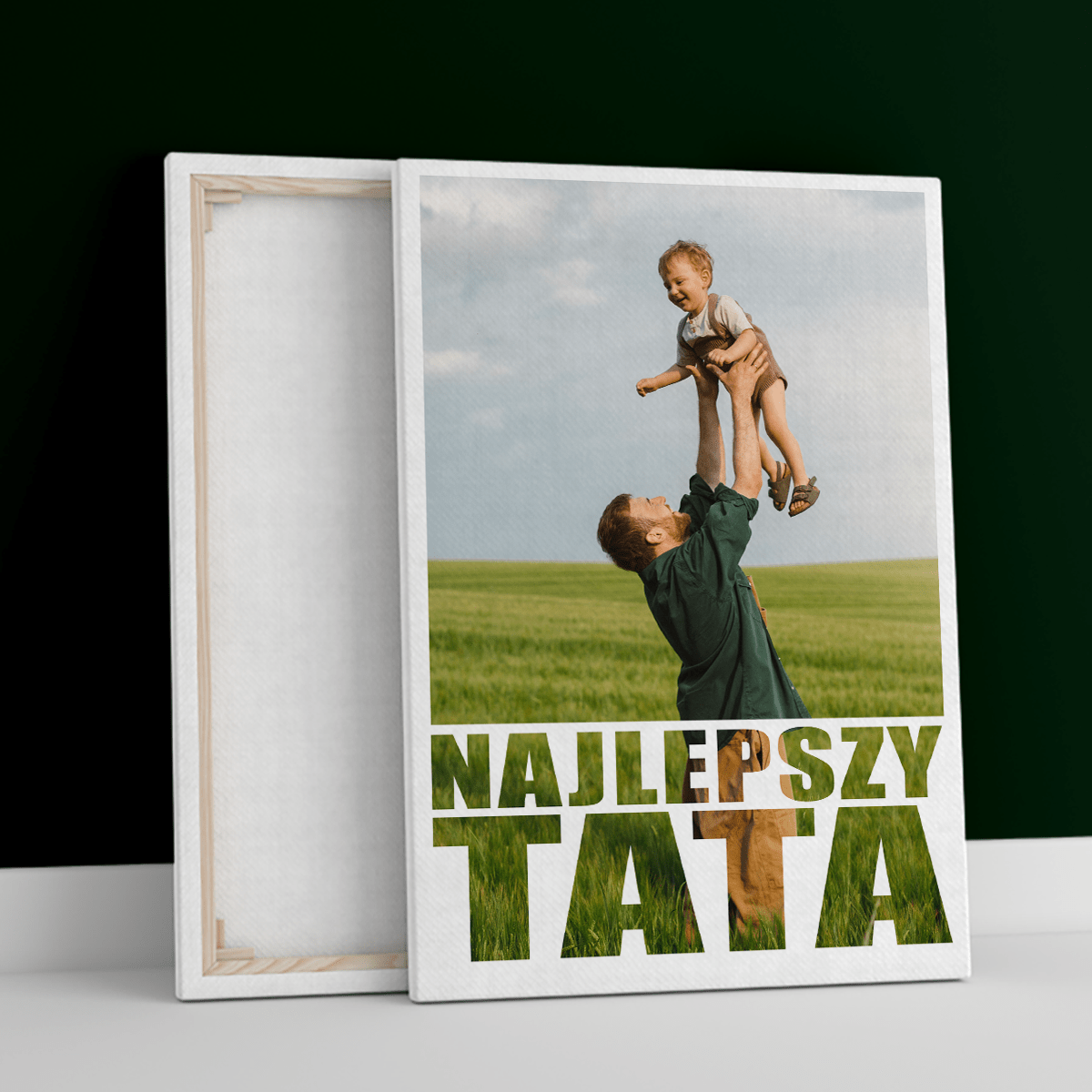 Wspólne zdjęcie + napis - druk na płótnie, spersonalizowany prezent dla taty - idamell.com