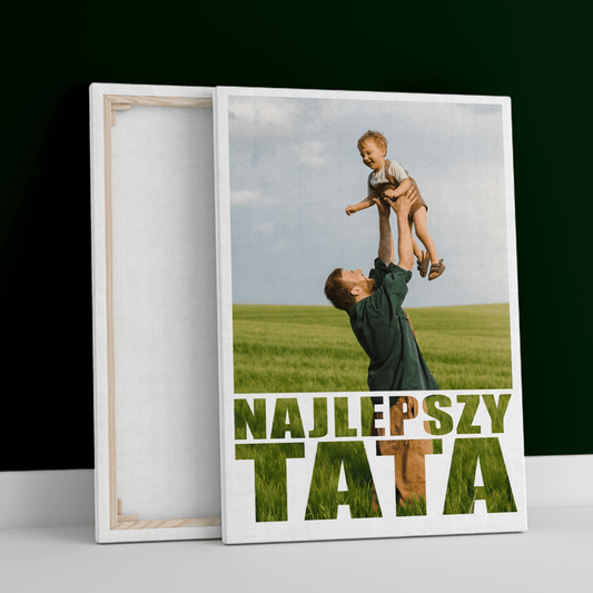 Wspólne zdjęcie + napis - druk na płótnie, spersonalizowany prezent dla taty - idamell.com