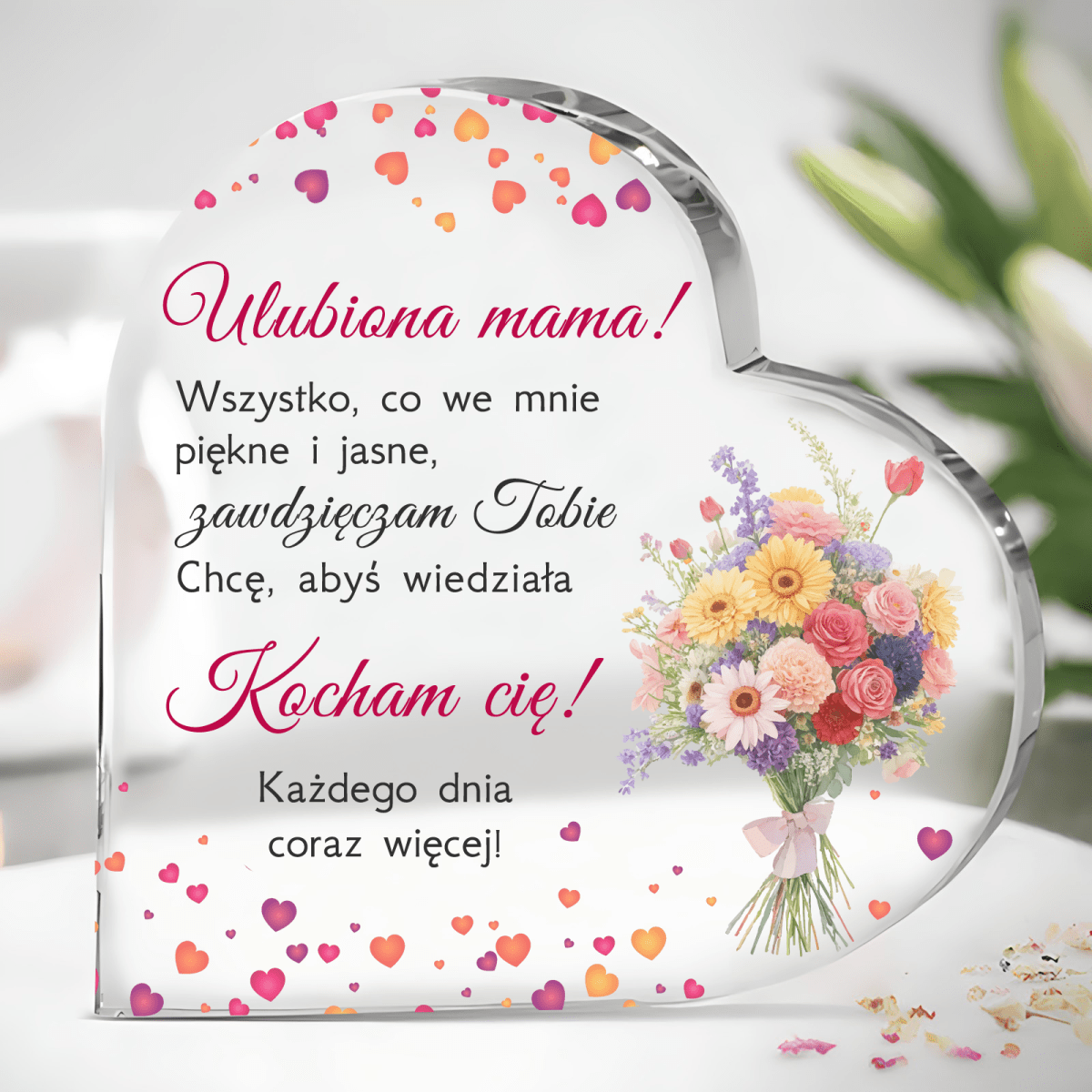 Wszystko zawdzięczam Tobie - Szklane serce, spersonalizowany prezent dla mamy - idamell.com