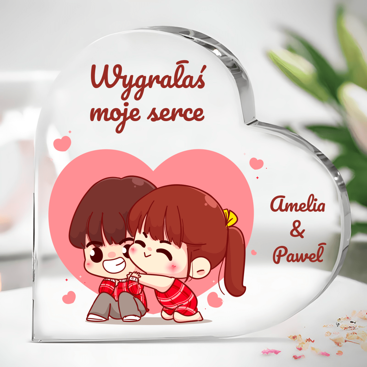 Wygrane serce - Szklane serce, spersonalizowany prezent dla pary - idamell.com