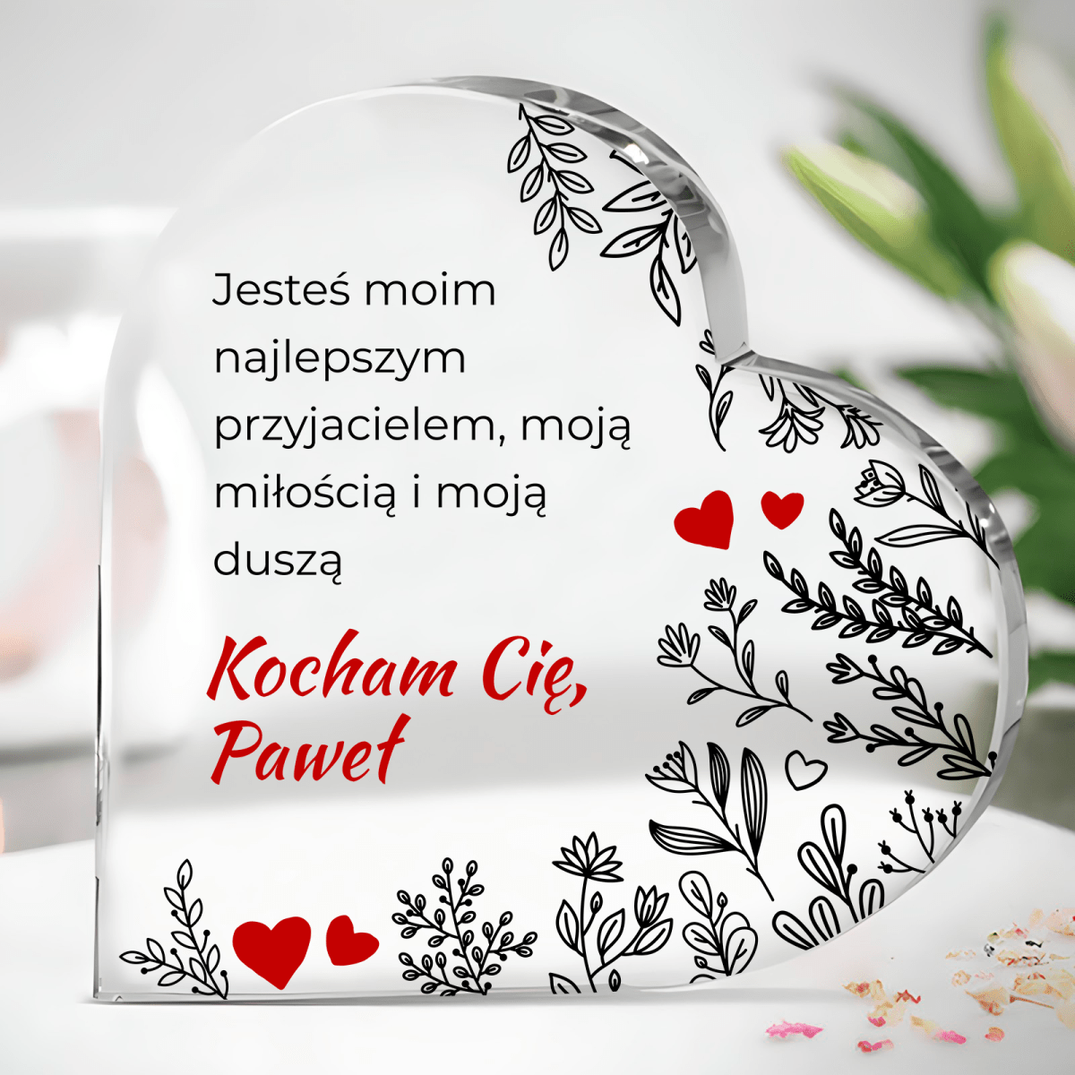 Wyznanie miłosne - Szklane serce, spersonalizowany prezent dla niej - idamell.com