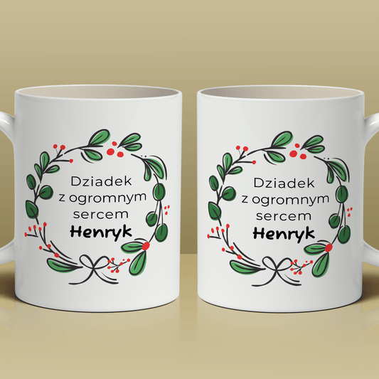 Z ogromnym sercem - 1x Kubek z nadrukiem, spersonalizowany prezent dla dziadka - idamell.com