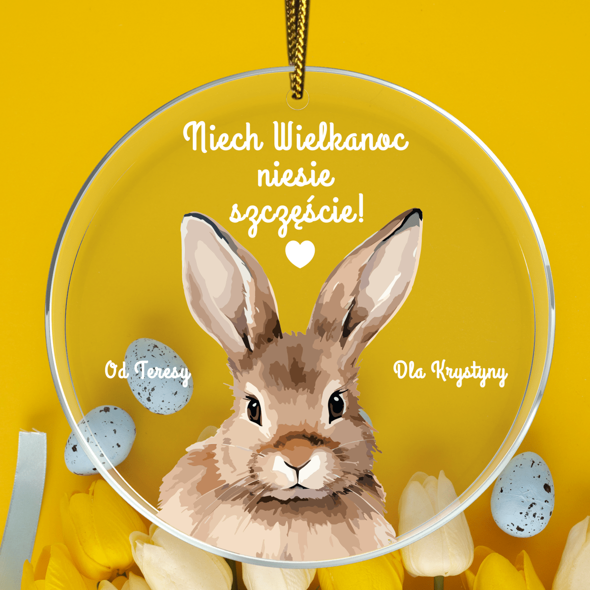 Zajączek wielkanocny - zawieszka akrylowa, spersonalizowany prezent dla rodziców - idamell.com