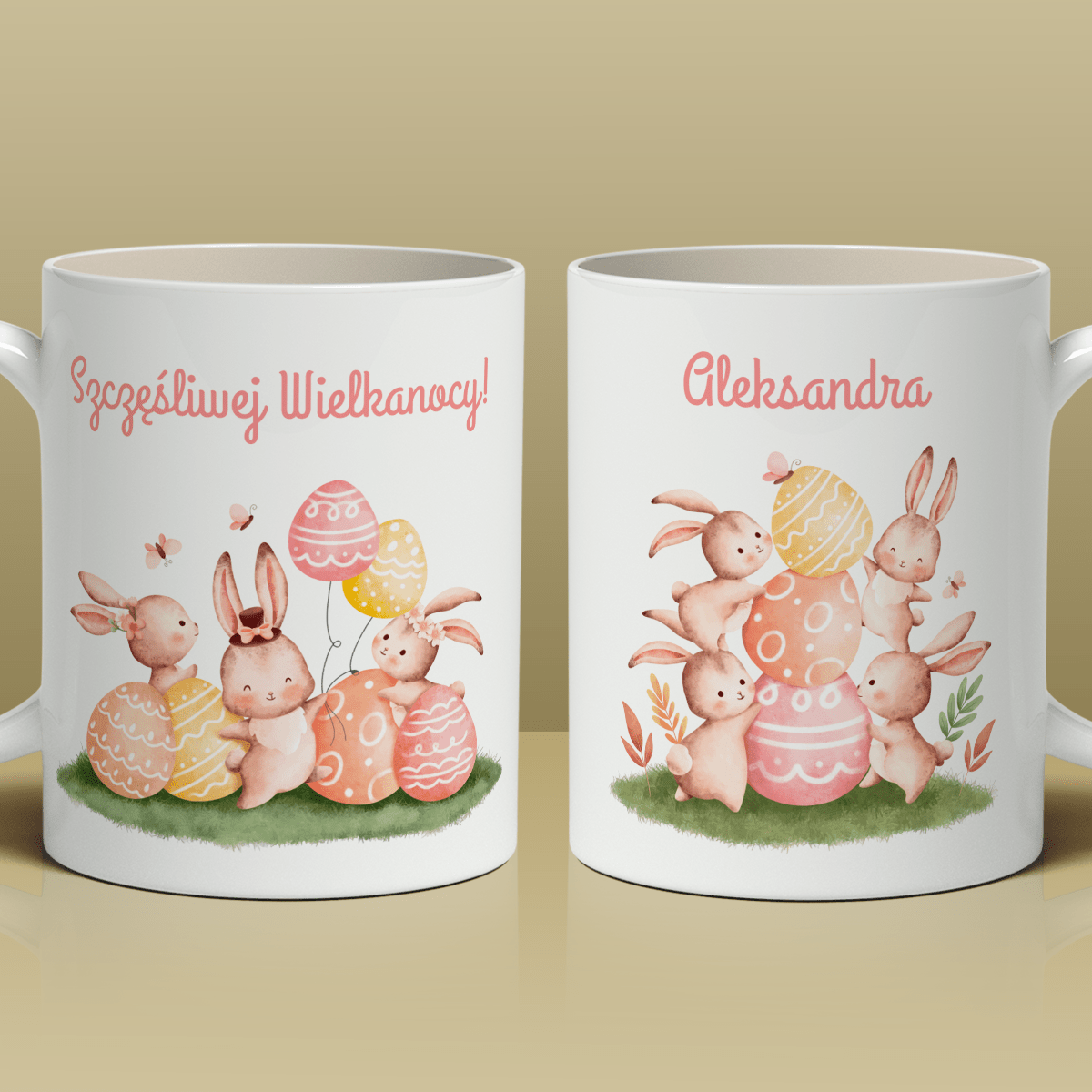 Zajączki i pisanki - 1x Kubek z nadrukiem, spersonalizowany prezent wielkanocny - idamell.com