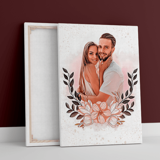 Zakochana para portret - druk na płótnie, spersonalizowany prezent dla pary - idamell.com