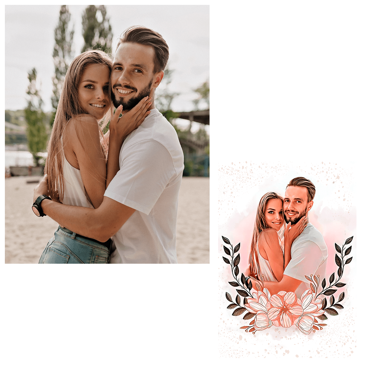 Zakochana para portret - druk na płótnie, spersonalizowany prezent dla pary - idamell.com