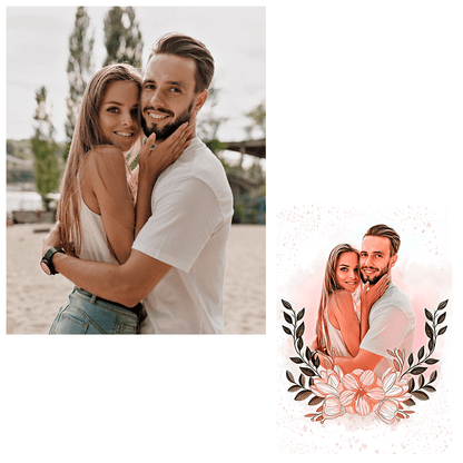 Zakochana para portret - druk na płótnie, spersonalizowany prezent dla pary - idamell.com