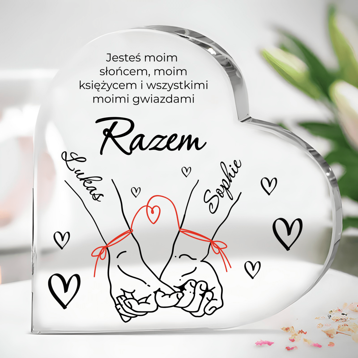 Zawsze razem - Szklane serce, spersonalizowany prezent dla niej - idamell.com
