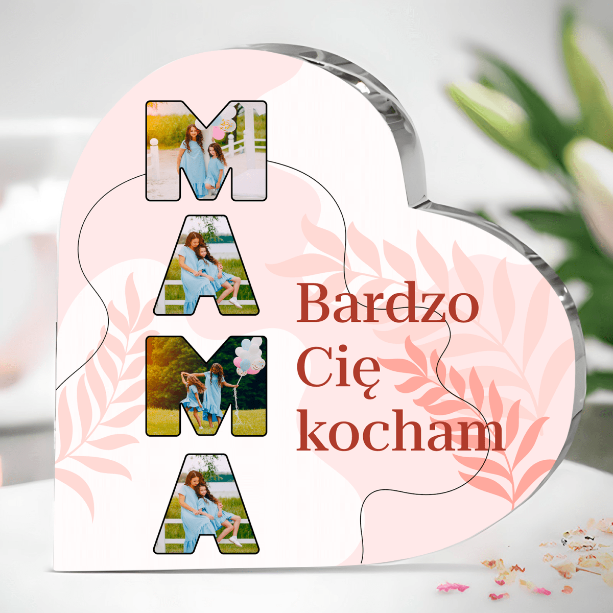 Zdjęcia w napisie - Szklane serce, spersonalizowany prezent dla mamy - idamell.com