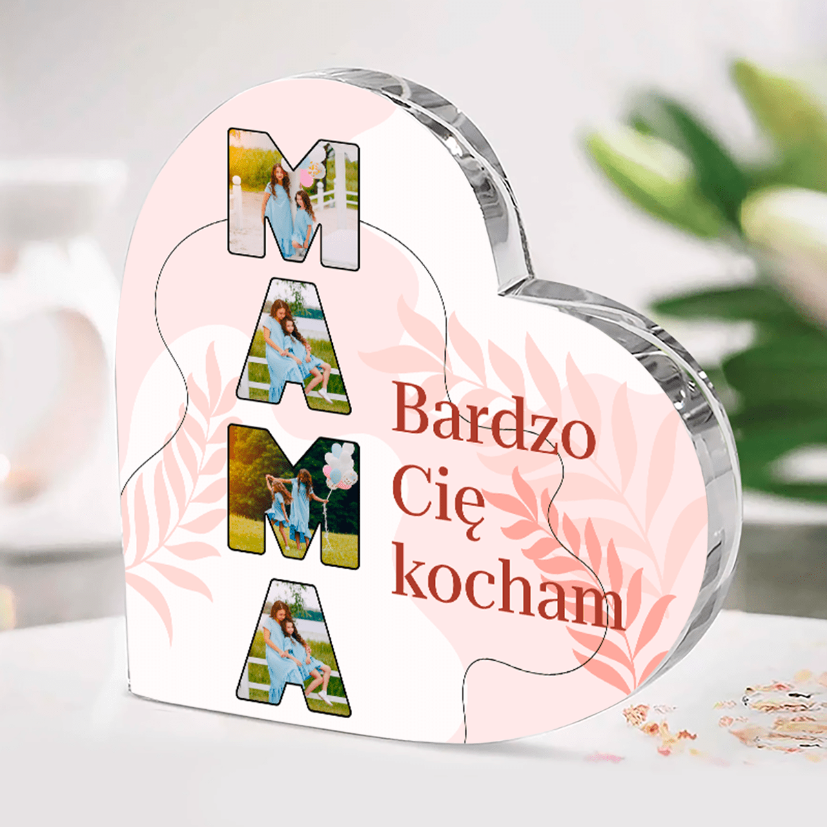 Zdjęcia w napisie - Szklane serce, spersonalizowany prezent dla mamy - idamell.com