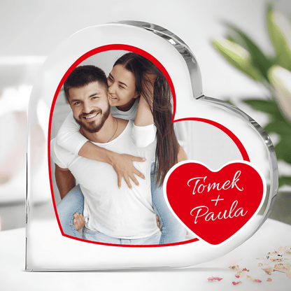 Zdjęcie + imiona w sercu - Szklane serce, spersonalizowany prezent dla niego - idamell.com