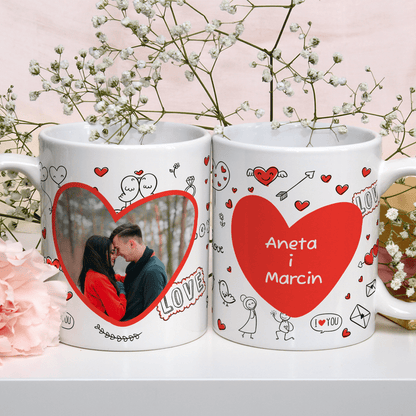 Zdjęcie pary + imiona - 1x Kubek z nadrukiem, spersonalizowany prezent dla pary - idamell.com
