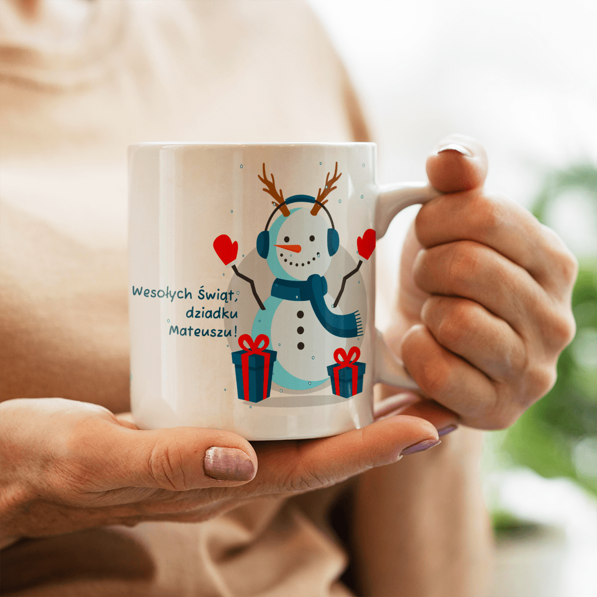 Zimowa grafika + życzenia - 1x Kubek z nadrukiem, spersonalizowany prezent dla dziadka - idamell.com