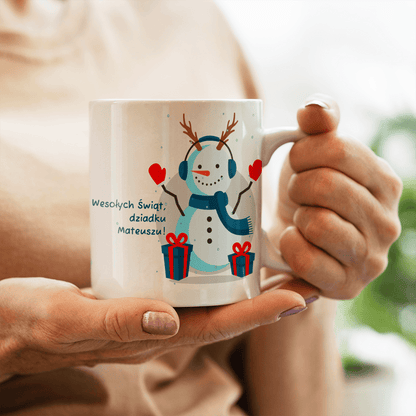 Zimowa grafika + życzenia - 1x Kubek z nadrukiem, spersonalizowany prezent dla dziadka - idamell.com