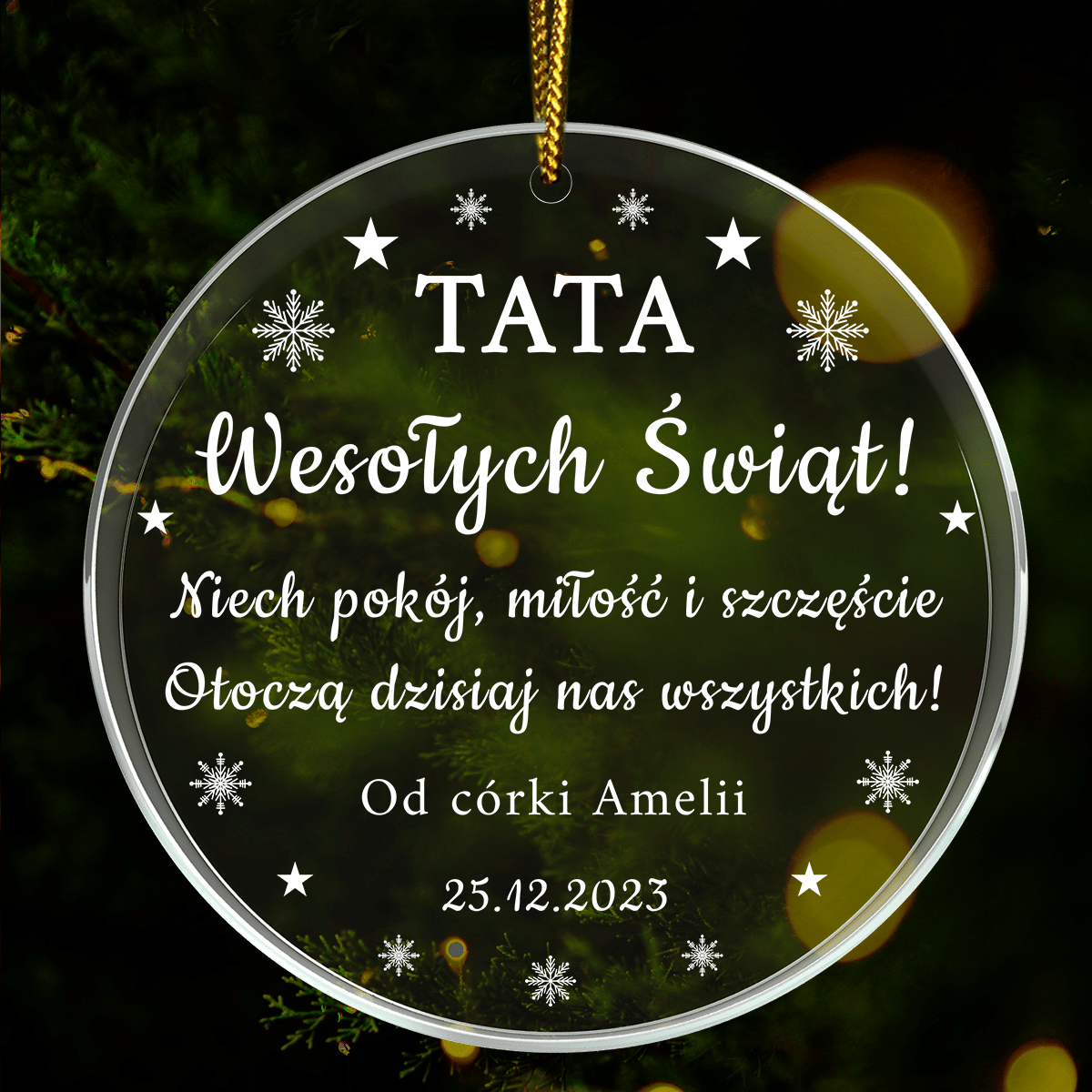 Życzenia świąteczne dla taty - bombka choinkowa, spersonalizowany prezent dla taty - idamell.com