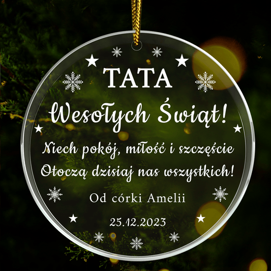 Życzenia świąteczne dla taty - bombka choinkowa, spersonalizowany prezent dla taty - idamell.com