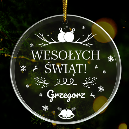 Życzenia świąteczne + imię - bombka choinkowa, spersonalizowany prezent dla niego - idamell.com