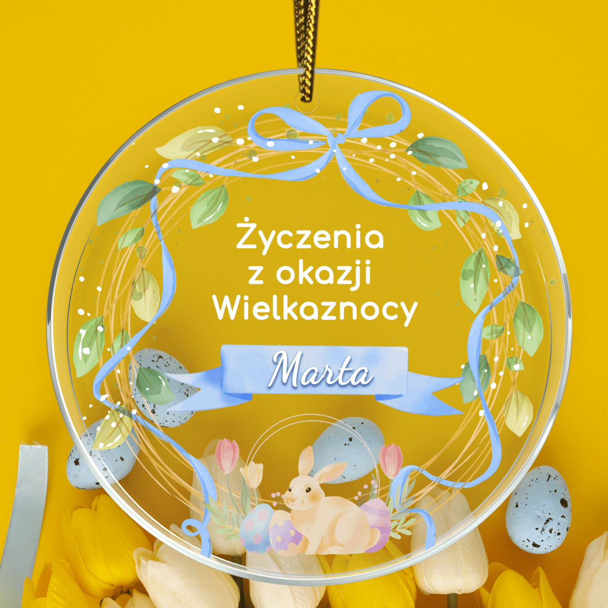 Życzenia wielkanocne z imieniem - bombka akrylowa, spersonalizowany prezent na Wielkanoc - idamell.com